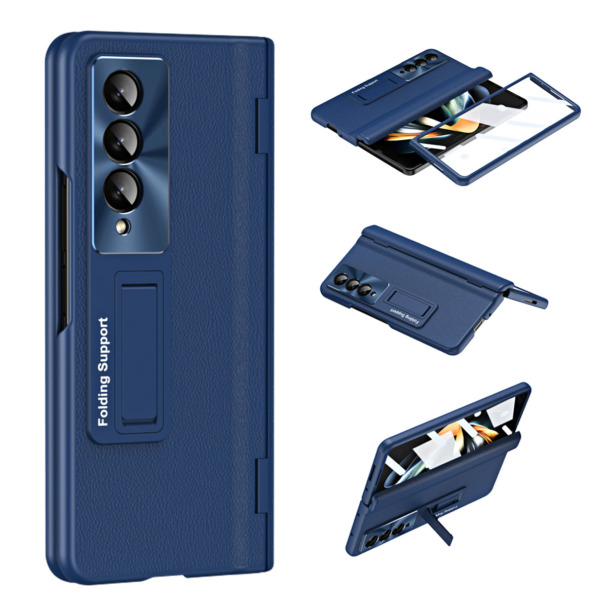 For Samsung Galaxy Z Fold3 5G Leather Coated PC Phone Case Hinge Protection Kickstand Cover with Tempered Glass Film For Samsung Galaxy Z Fold3 5G Leather Coated PC Phone Case Hinge Protection Kickstand Cover with Tempered Glass Film